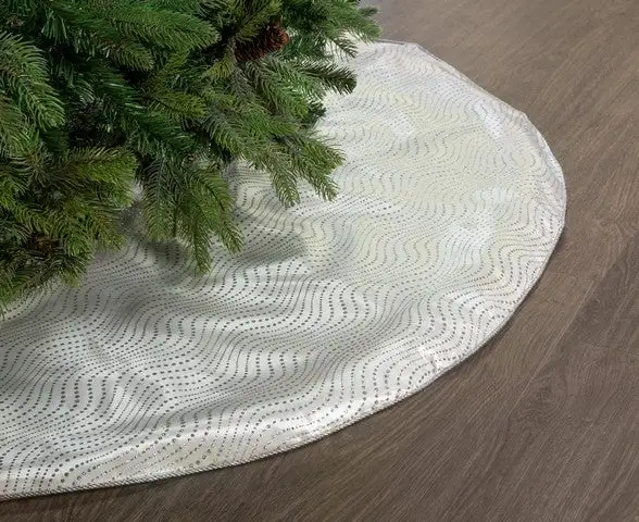 48" White & Silver Glitter Dots Tree Skirt 3 48" White & Silver Glitter Dots Tree Skirt