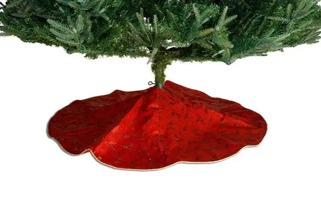 48" Red & Gold Glitter Leaves Tree Skirt 3 48" Red & Gold Glitter Leaves Tree Skirt