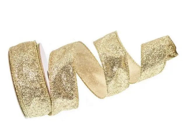 1.5" X 10 YD Gold Glitter Ribbon Set Of 3 3 1.5" X 10 YD Gold Glitter Ribbon Set Of 3