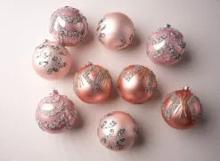 5" Blush Pink Jewel Ball Ornaments Assorted Set Of 9