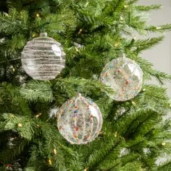 5" Clear Glass Spun Ornament Set Of 12 -Christmas decorations 0671404503
