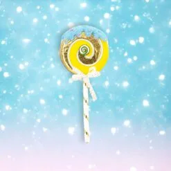 24" Yellow & Gold Swirl Lollipop Pick With Blue Icing