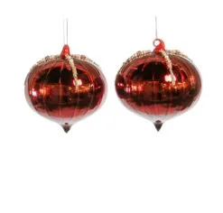 5" Red Onion Beaded Ornament Set Of 6