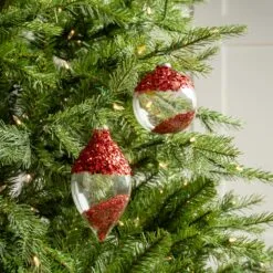 4" Red Glitter Ornaments Filled With Red Beads Assorted Set Of 12 -Christmas decorations 0671406648 2