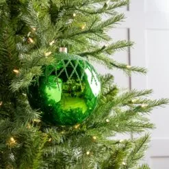 8" Green Shiny Glass Ball Set Of 2