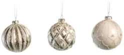 3" Cream Decorative Assorted Glass Ornamentl Set Of 12 -Christmas decorations 0671406700B