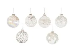 3" Glass Crystal Clear With Silver Accents Ornaments Assorted Set Of 12