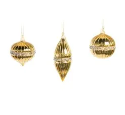 3" Shiny Gold Ball Ornament With Jewels Set Of 12