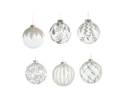 4" Crystal Silver & Glitter Ornament Assorted Set Of 12