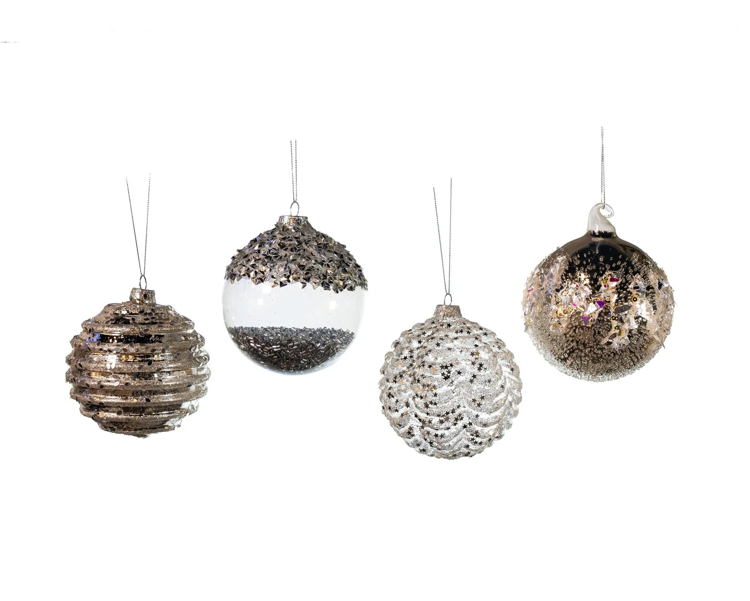 4" Crystal & Silver Decorative Glittered Ornament Assorted Set Of 12 4 4" Crystal & Silver Decorative Glittered Ornament Assorted Set Of 12 - Image 2