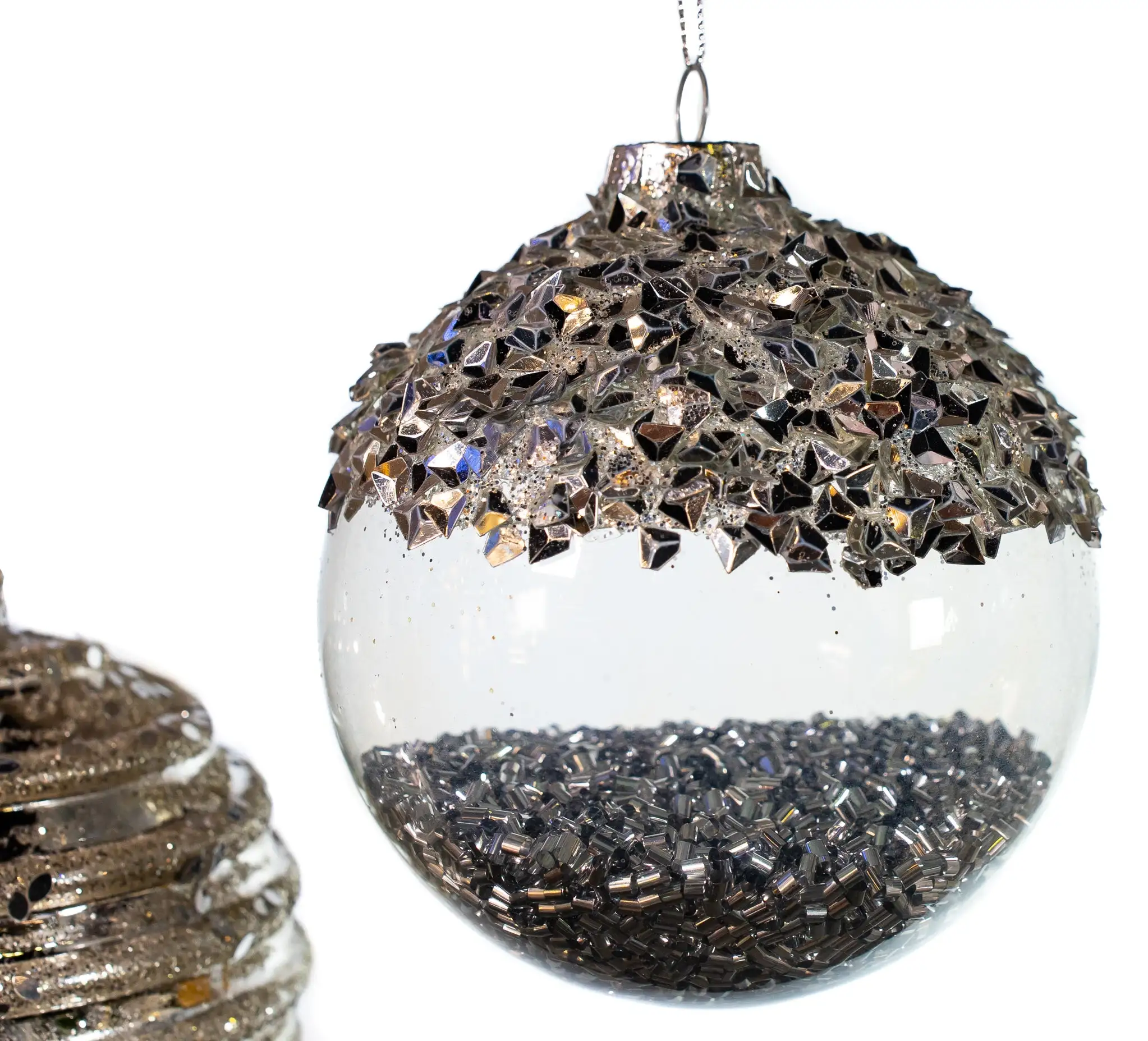 4" Crystal & Silver Decorative Glittered Ornament Assorted Set Of 12 6 4" Crystal & Silver Decorative Glittered Ornament Assorted Set Of 12 - Image 4