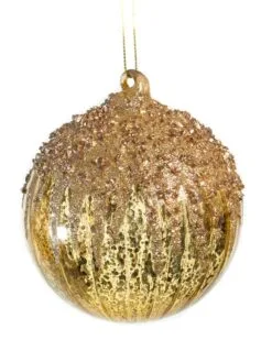 4" Gold Heart & Ball Glitter Ornament Set Of 12 -Christmas decorations 0671406719E