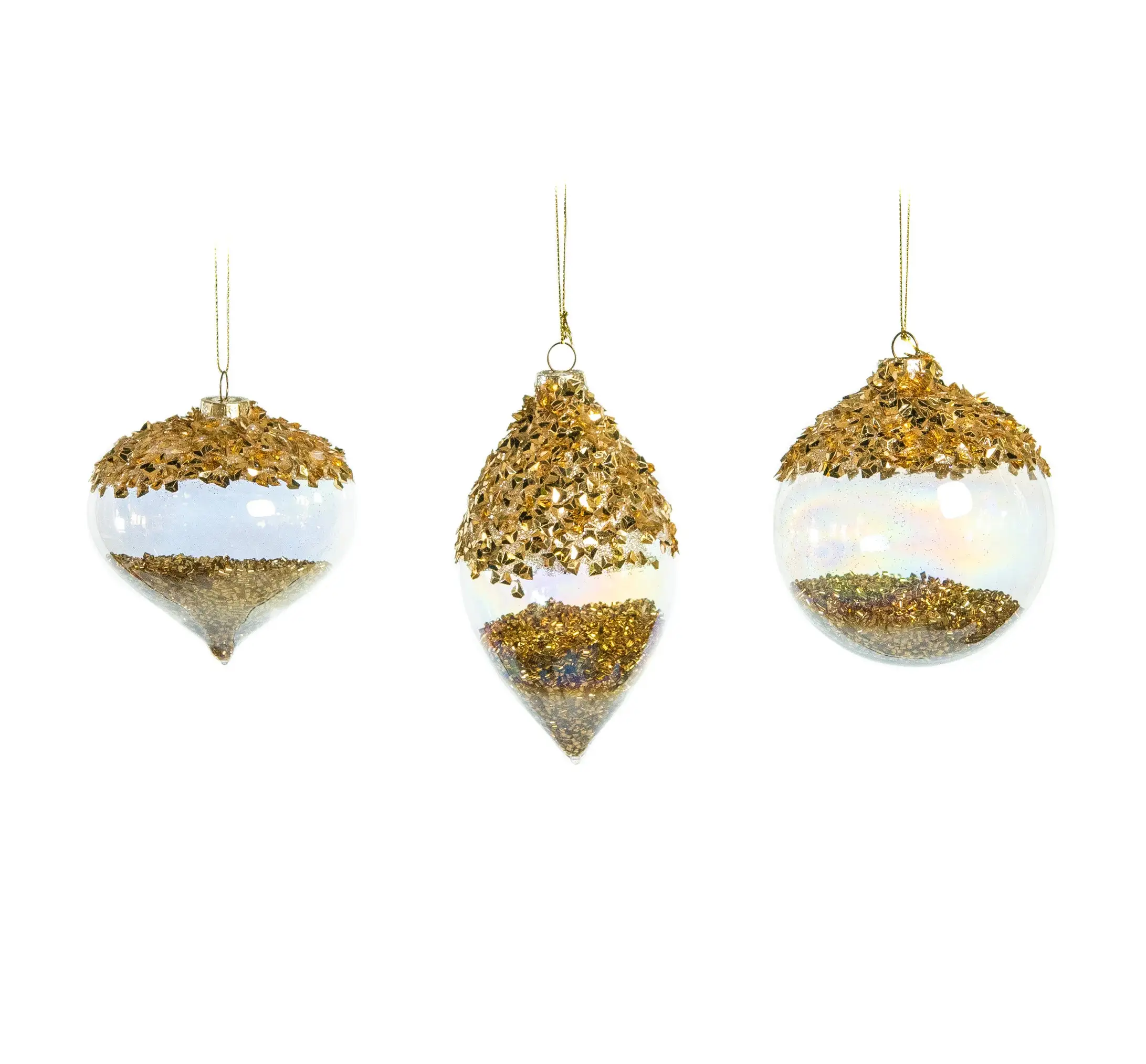 4" Crystal Gold Ornament With Gold Beads Set Of 12 3 4" Crystal Gold Ornament With Gold Beads Set Of 12