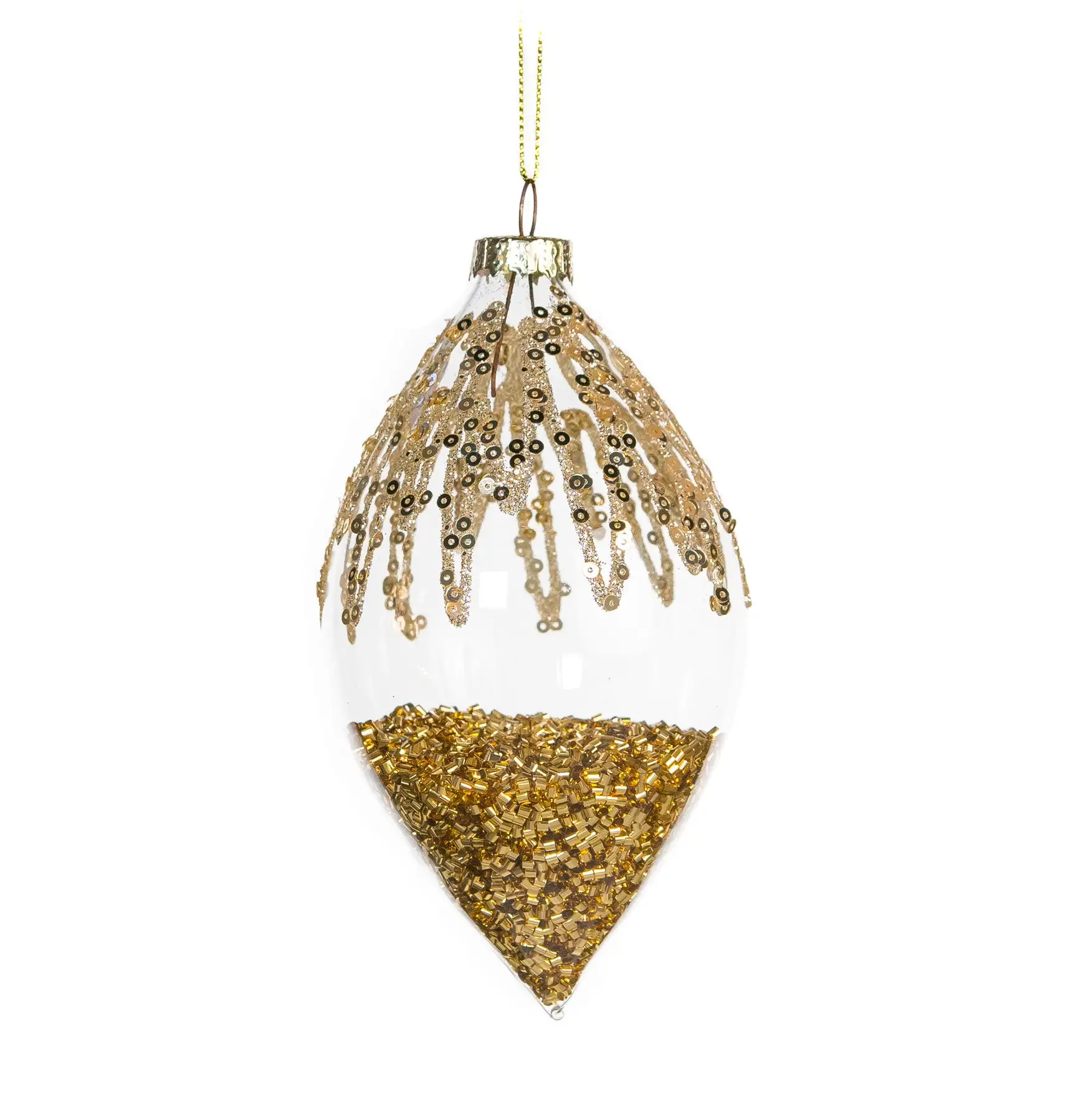 4" Gold Crystal Finial With Beads & Glitter Ornament Assorted Set Of 12 4 4" Gold Crystal Finial With Beads & Glitter Ornament Assorted Set Of 12 - Image 2