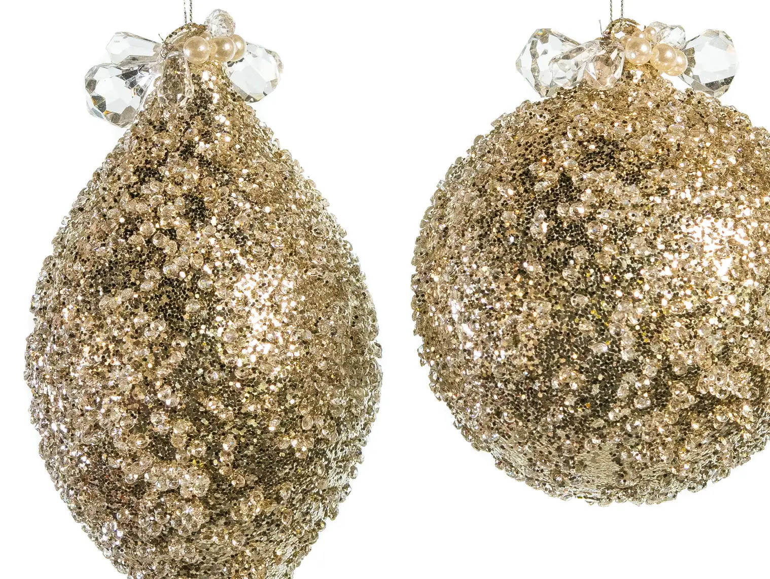 5" Champagne Beaded Ornament Assorted Set Of 9 4 5" Champagne Beaded Ornament Assorted Set Of 9 - Image 2