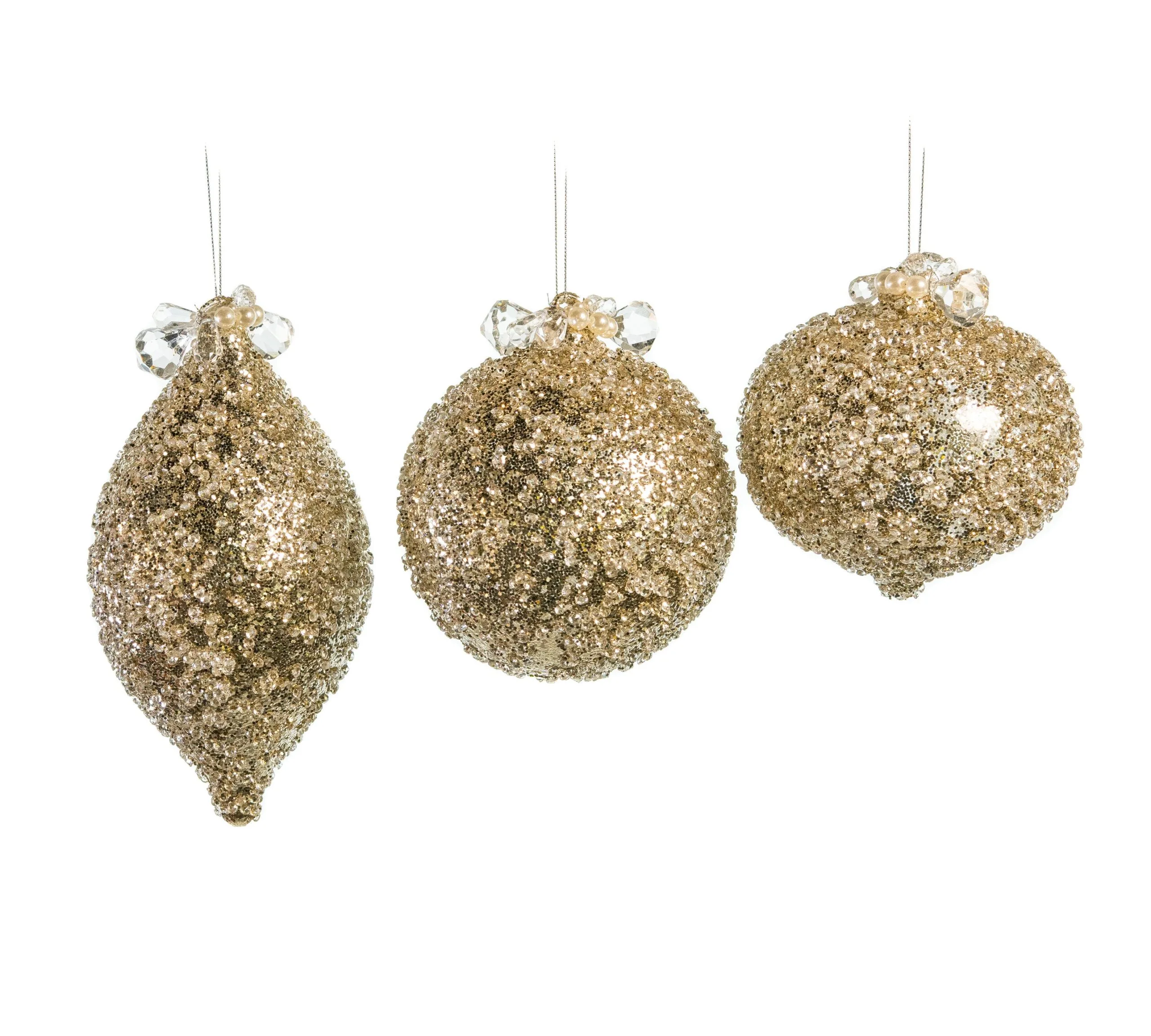 5" Champagne Beaded Ornament Assorted Set Of 9 3 5" Champagne Beaded Ornament Assorted Set Of 9