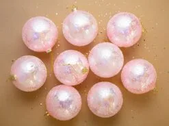 5" Glass Pink Sugar Ball Set Of 9