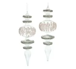 13" Crystal Finial With Glitter Ornament Set Of 2