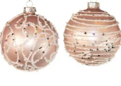 3" Pink With White Sequined Icing Assorted Ornament Set Of 12 -Christmas decorations 0671406837B