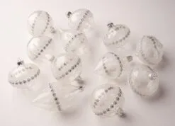 3" Crystal Glass With Beading Assorted Ornament Set Of 12