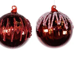 4" Shining Red With Red & Clear Beads Assorted Ornament Set Of 12 -Christmas decorations 0671406861B