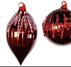 4" Shining Red With Red & Clear Beads Assorted Ornament Set Of 12 -Christmas decorations 0671406861C