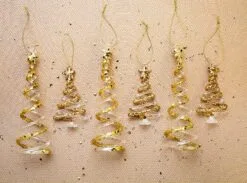 5-8" Clear & Gold Swirled Tree Assorted Ornament Set Of 12