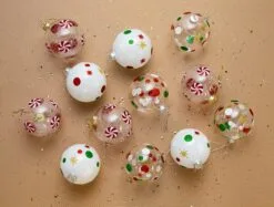 3" Peppermint Polka Dot Assorted Glass Set Of 12 -Christmas decorations 0671406914B