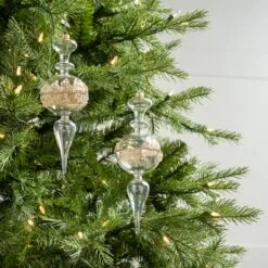 9" Clear Gold Glitter Finial Set Of 6 5 9" Clear Gold Glitter Finial Set Of 6 -Christmas decorations 0671406927