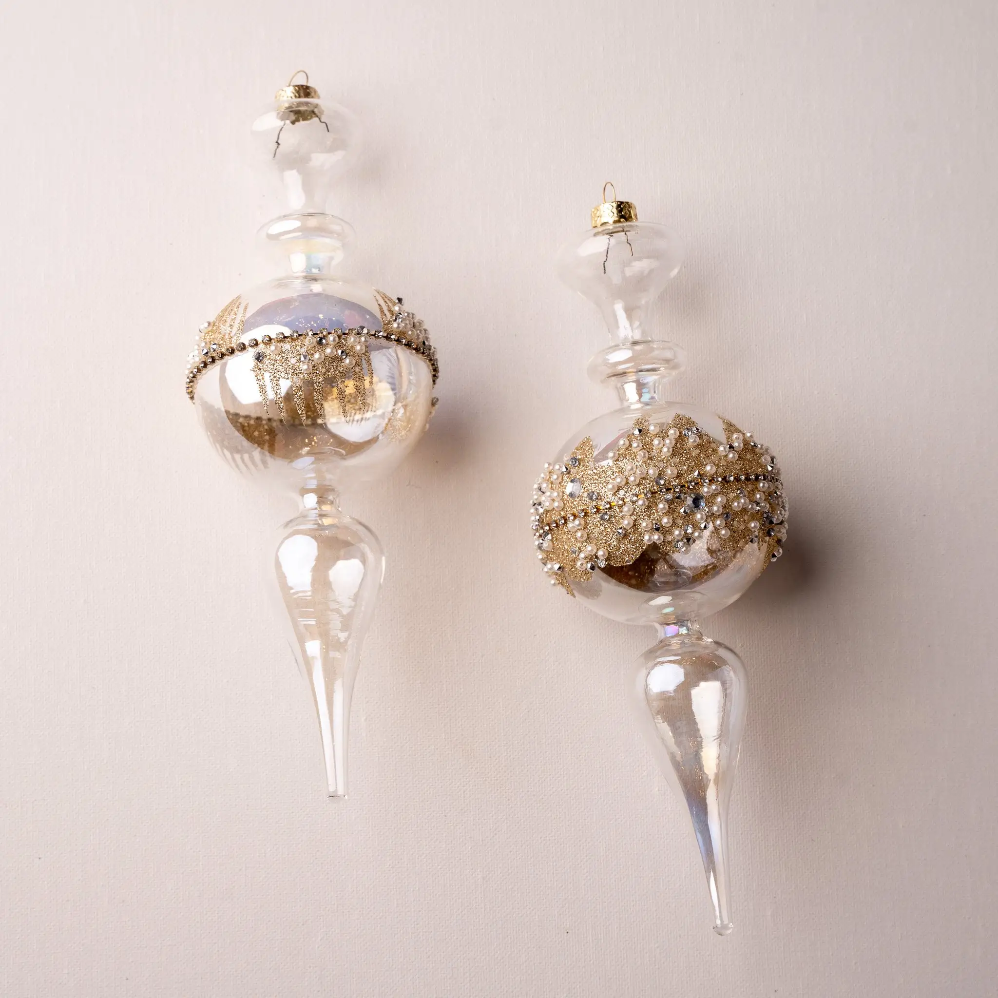 9" Clear Gold Glitter Finial Set Of 6 3 9" Clear Gold Glitter Finial Set Of 6