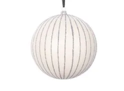 4.75" White With Glitter Stripes Ball Set Of 6