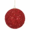 4" Red Tinsel Ball Ornament Set Of 12 -Christmas decorations 0671407253