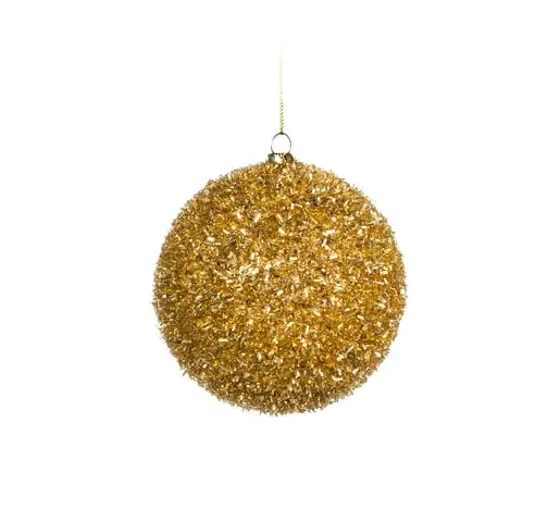 4" Gold Tinsel Ball Ornament Set Of 12 3 4" Gold Tinsel Ball Ornament Set Of 12
