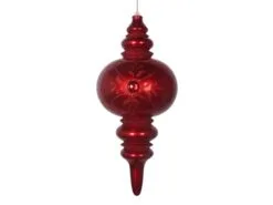 13" Red With Red Glitter & Gems Finial Set Of 2