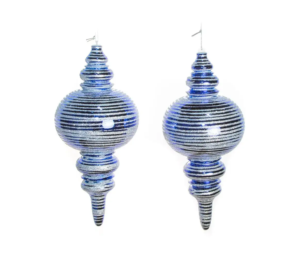 13" Blue & Silver Shiny Glitter Finial Set Of 2 3 13" Blue & Silver Shiny Glitter Finial Set Of 2