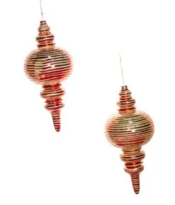13" Red & Gold Shiny Glitter Finial Set Of 2