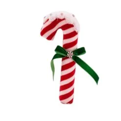 9" Red & White Candy Cane With Green Bow Ornament Set Of 6