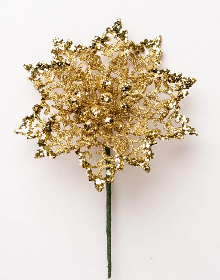 6" Glitter Poinsettia Set Of 6 5 6" Glitter Poinsettia Set Of 6 - Image 3