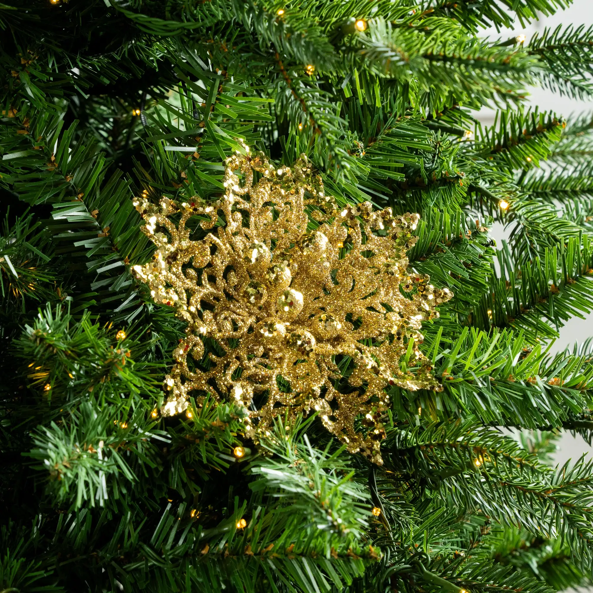 6" Glitter Poinsettia Set Of 6 6 6" Glitter Poinsettia Set Of 6 - Image 4