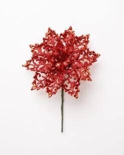 6" Glitter Poinsettia Set Of 6 21 6" Glitter Poinsettia Set Of 6 -Christmas decorations 0671408908 1
