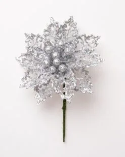 6" Glitter Poinsettia Set Of 6 19 6" Glitter Poinsettia Set Of 6 -Christmas decorations 0671408909 1