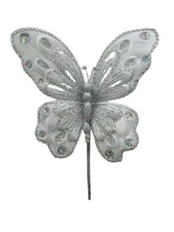 9" Silver Glitter Butterfly Set Of 12