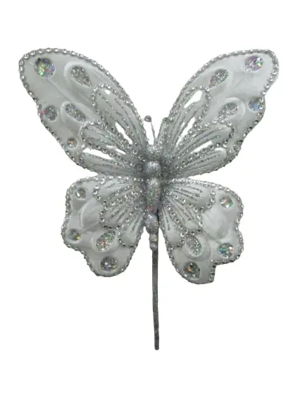 9" Silver Glitter Butterfly Set Of 12 3 9" Silver Glitter Butterfly Set Of 12