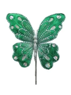 9" Green & Silver Butterfly Set Of 12