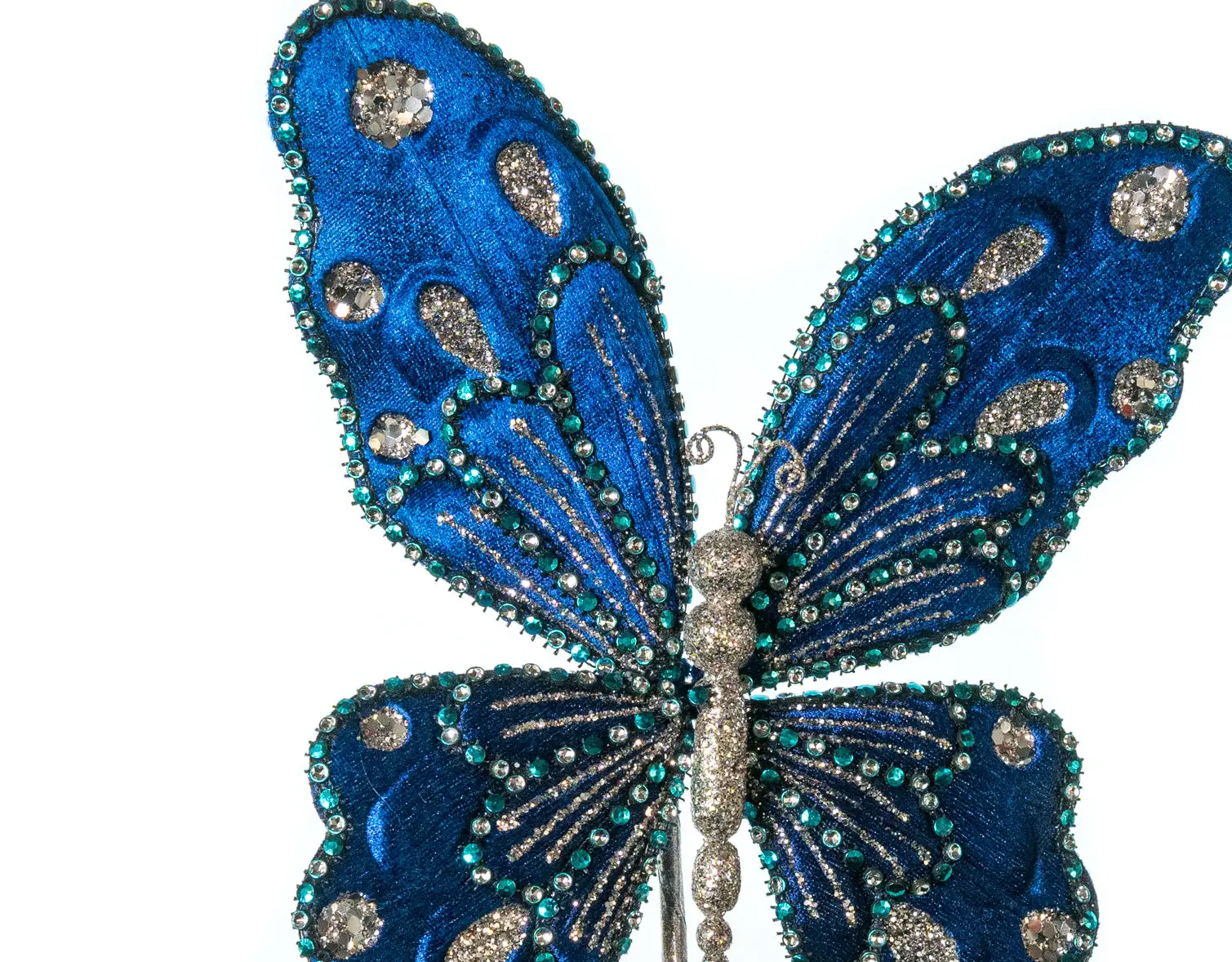 9" Blue Glitter Butterfly Set Of 6 4 9" Blue Glitter Butterfly Set Of 6 - Image 2