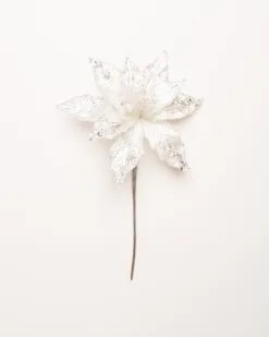 12" White & Silver Jewel Poinsettia Set Of 6