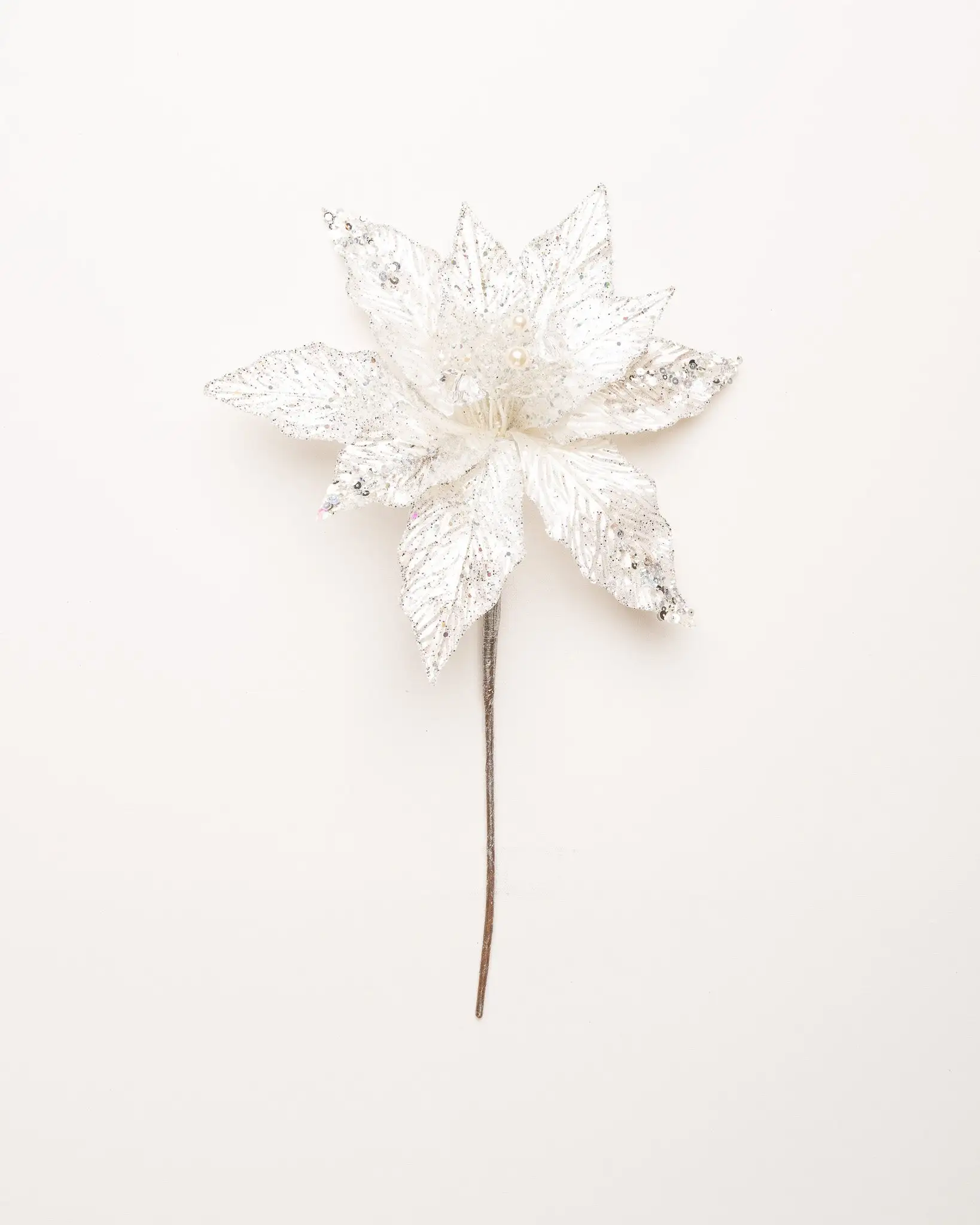 12" White & Silver Jewel Poinsettia Set Of 6 3 12" White & Silver Jewel Poinsettia Set Of 6