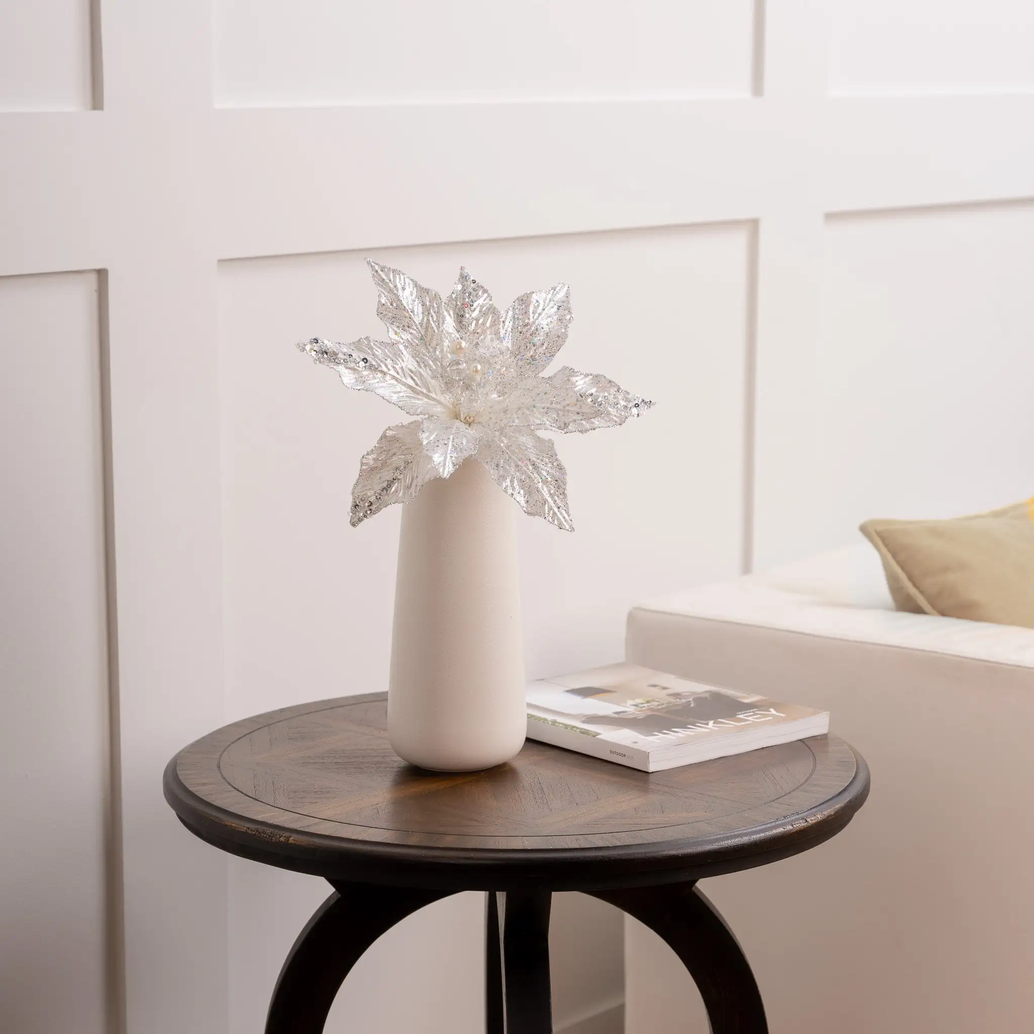 12" White & Silver Jewel Poinsettia Set Of 6 6 12" White & Silver Jewel Poinsettia Set Of 6 - Image 4