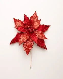 14" Glitter Poinsettia Set Of 6