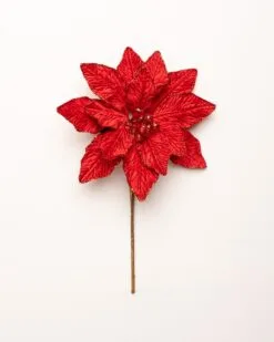 9" Velvet Poinsettia Pick Set Of 6